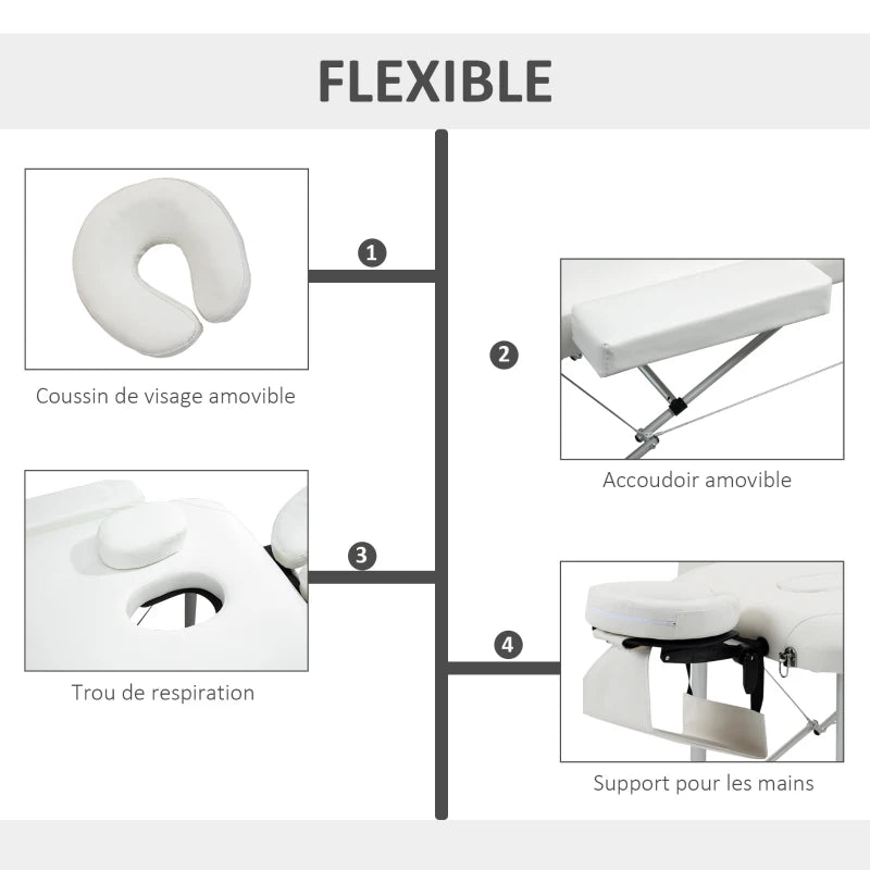 Table de massage pliante Nomade 3 zones blanc, photo 7